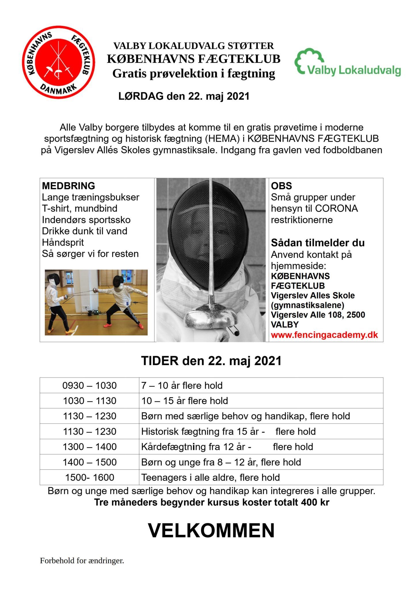 Åbent Hus 22 maj 2021 Københavns fægteklub